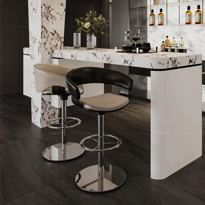 Light Luxury Rotating Lift Bar Chair High Sense Modern High Back Chair Designer Front Desk Stainless Steel Bar Chair