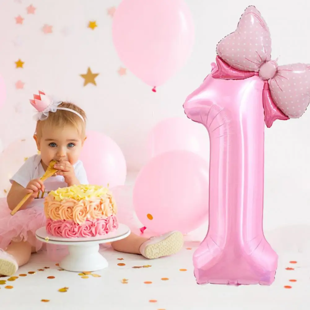 Balloon Birthday Party Decorations Number Balloons 40 Inch Happy Party Balloon Set with Number Bowknot Shape Aluminum for Girls