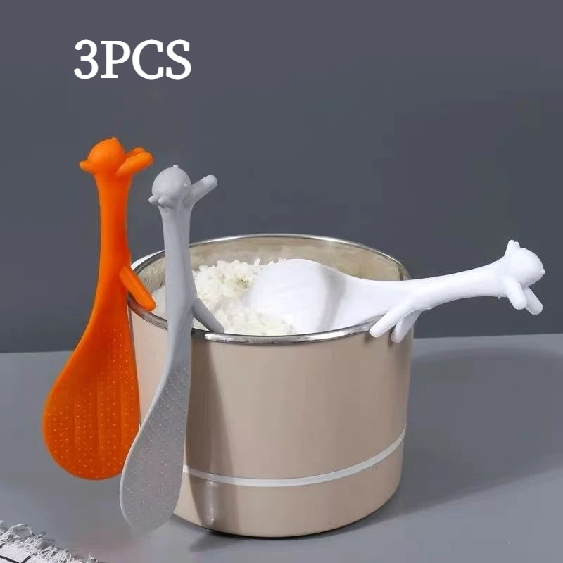 3PCS New Arrival Home Kitchen Lovely Creative Unique Stand Squirrel Non-Stick Rice Spoon Scoop Paddle Ladle