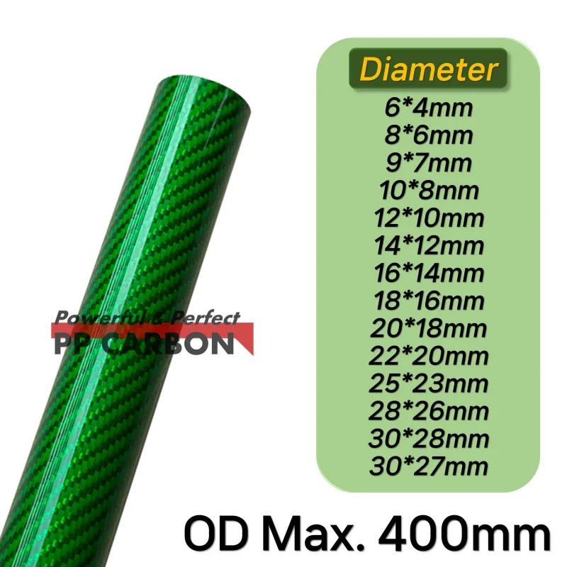 GREEN ALL SIZE 6-30mm 500MM 2PCS Colorful Carbon Fiber Tube Glossy Twill Clear Finishing 3K Carbon Pipe for DIY Drone Industry