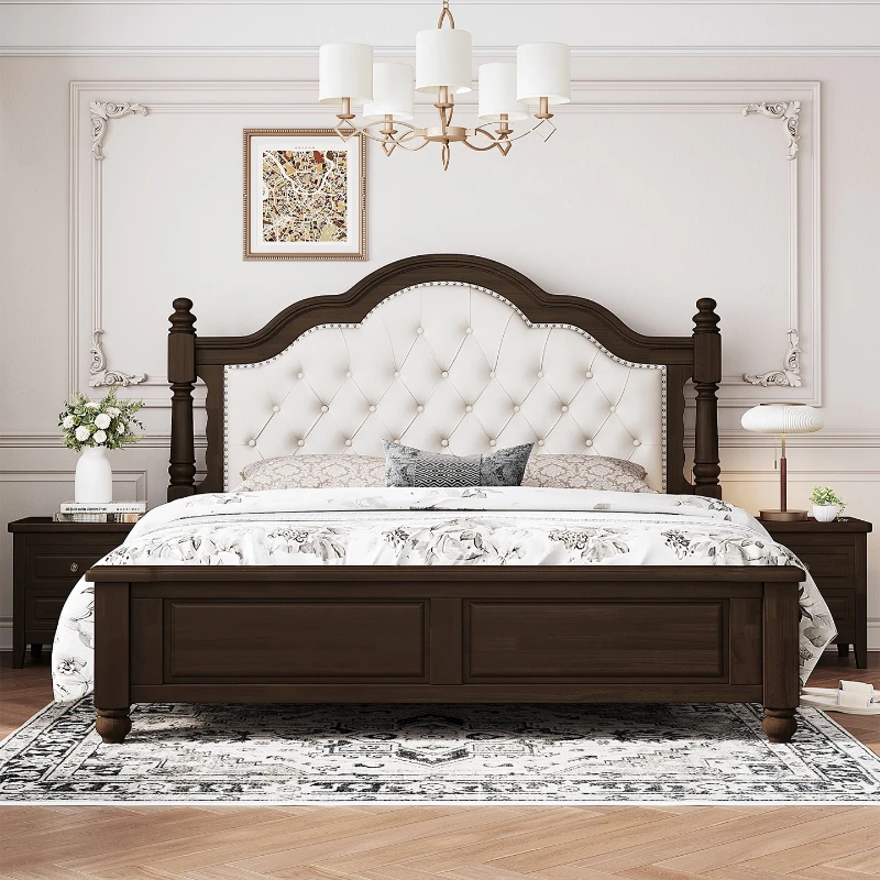 

Кровать в американском стиле, ретро-резьба, искусство, 1,8 м, двуспальная кровать из цельного дерева, комплект мебели для спальни, современный минималистичный мягкий каркас кровати для хранения вещей