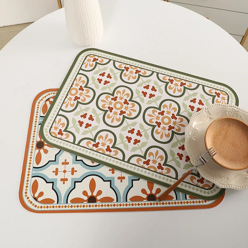 Vintage Leather Table Mat Simple Waterproof Oilproof Heat-Insulated PVC Placemat Plate Bowl Anti-hot Pad Light Luxury Room Decor