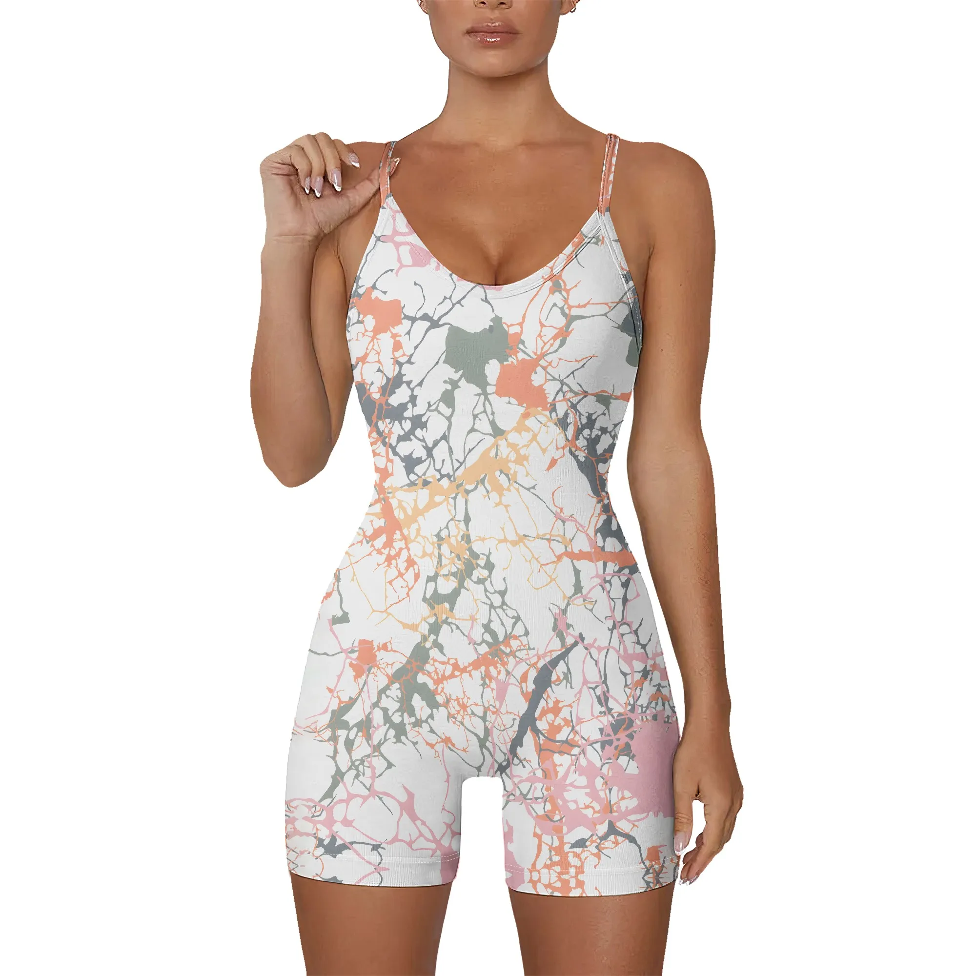 Color Splash Romper Tie Dye Look Spaghetti Strap Bodysuit Women's Summer Loungewear