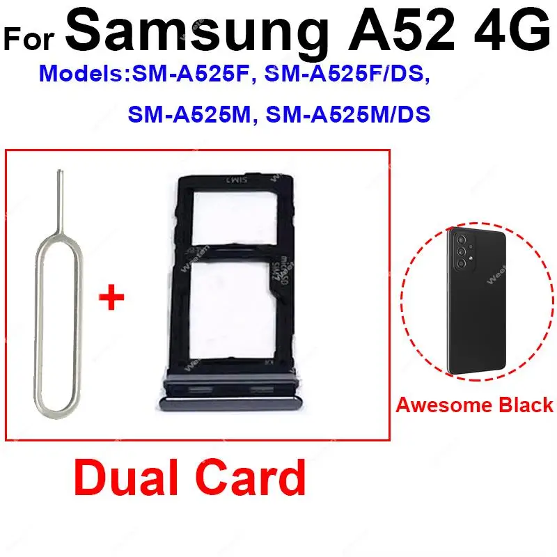 Dual & Single SIM Card Tray Holder For Samsung A52 4G 5G A525 A525F A525M A526B A526  Sim Card Reader Adapter Repairs Parts