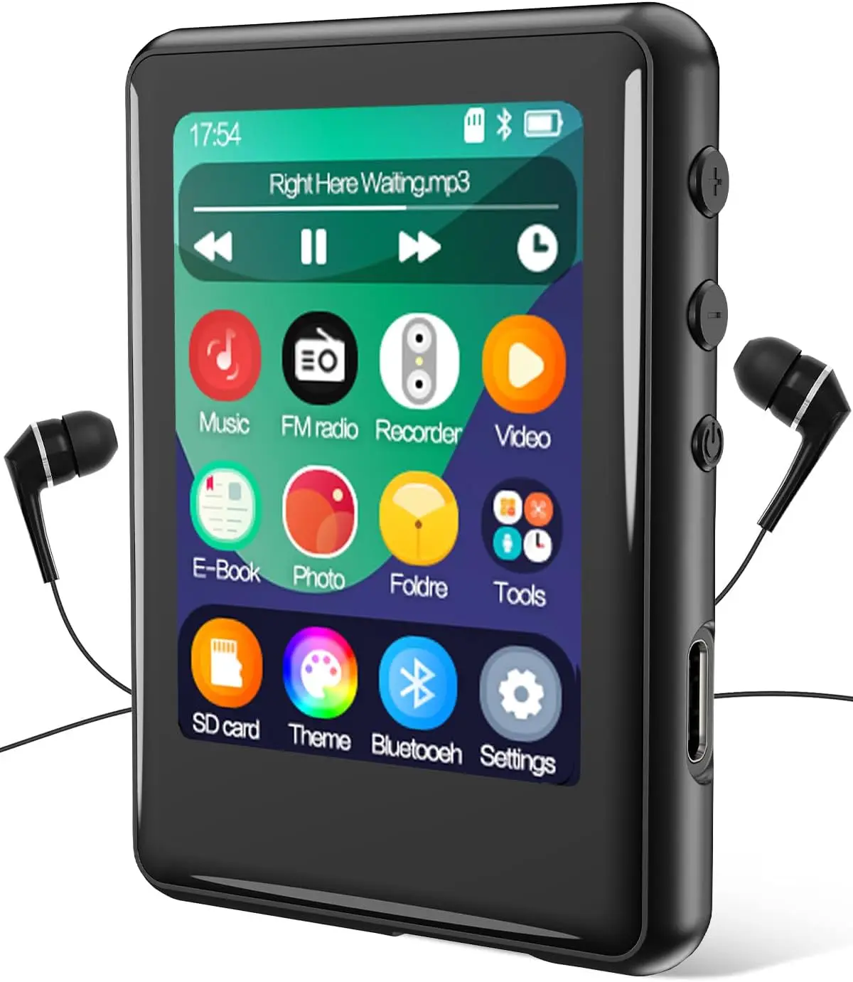 

MP3 Player with Bluetooth 5.3, 16GB Touchscreen, FM Radio, E-Book, Micro SD Slot, Earphones Included, Up to 256GB Expandable