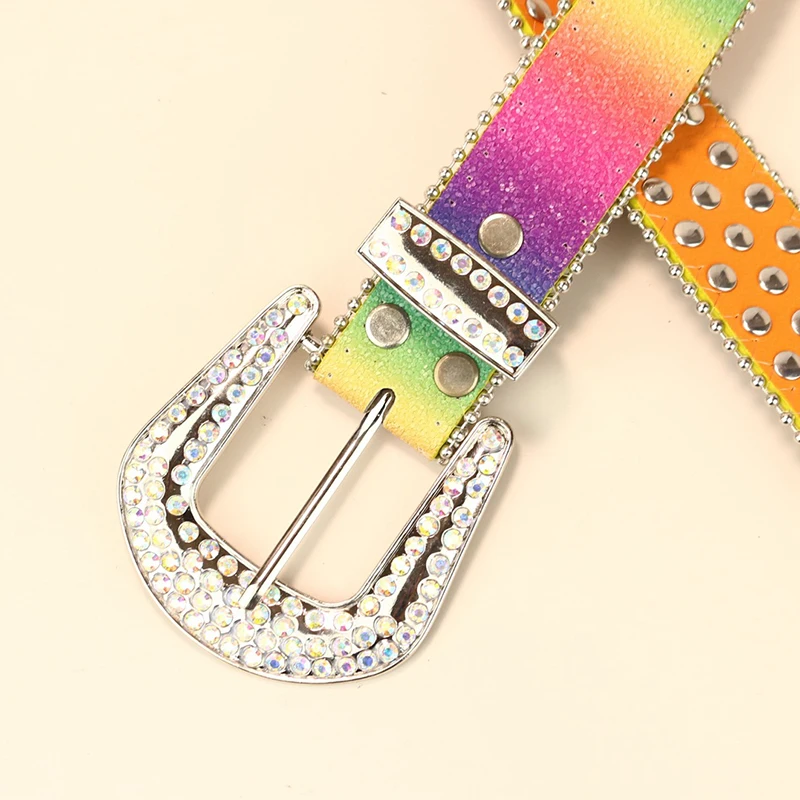men\'s fashion diamond studded belts rainbow soft leather rhinestone belt stage nightclub womens stylish waistband designer leash