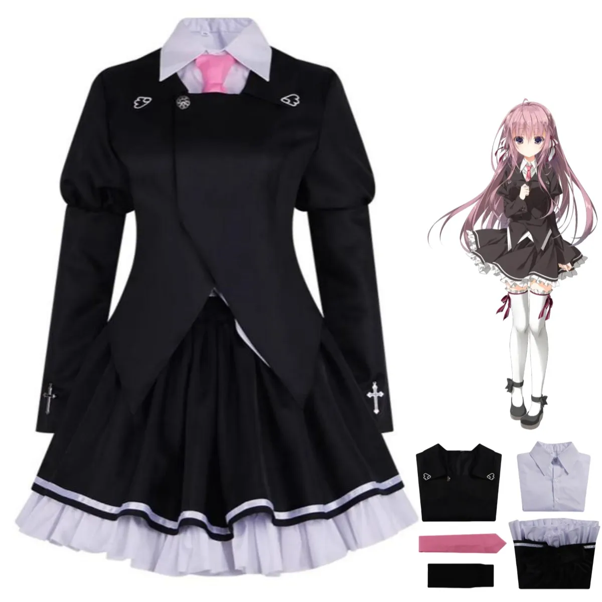 Anime Sakura No Toki Sakurano Mori No Shita Wo Cosplay Costume Black Coat JK School Uniform Skirt Woman Cute Campus Suit