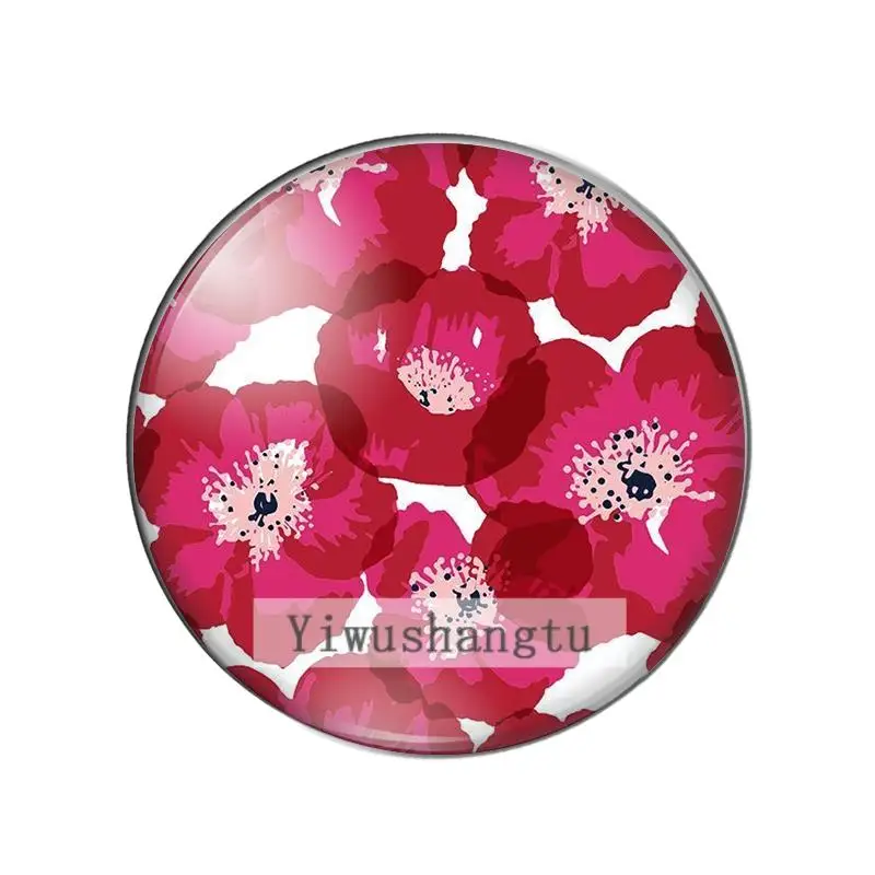 Red flowers rose poppy Art paintings 10mm/12mm/18mm/20mm/25mm Round photo glass cabochon demo flat back Making findings