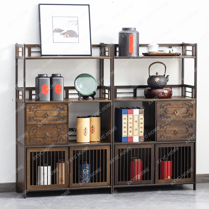 Storage Rack Tea Cabinet Rack Tea Table Hallway Duobao Pavilion Bookshelf Solid Wood Multi-Layer Storage Rack Chinese Style