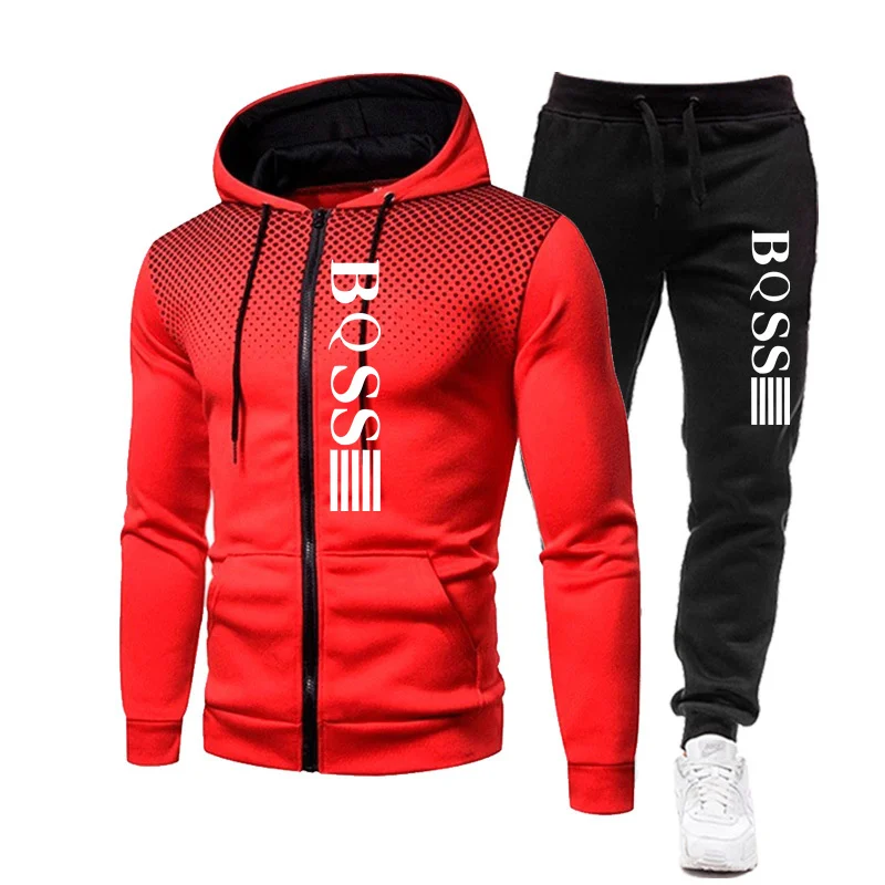 2024 dres męski Casual odzież do joggingu Outdoor zestaw bluzy z kapturem na zamek + czarne spodnie dresowe 2 sztuki 2024 wiosenne nowa, w stylu