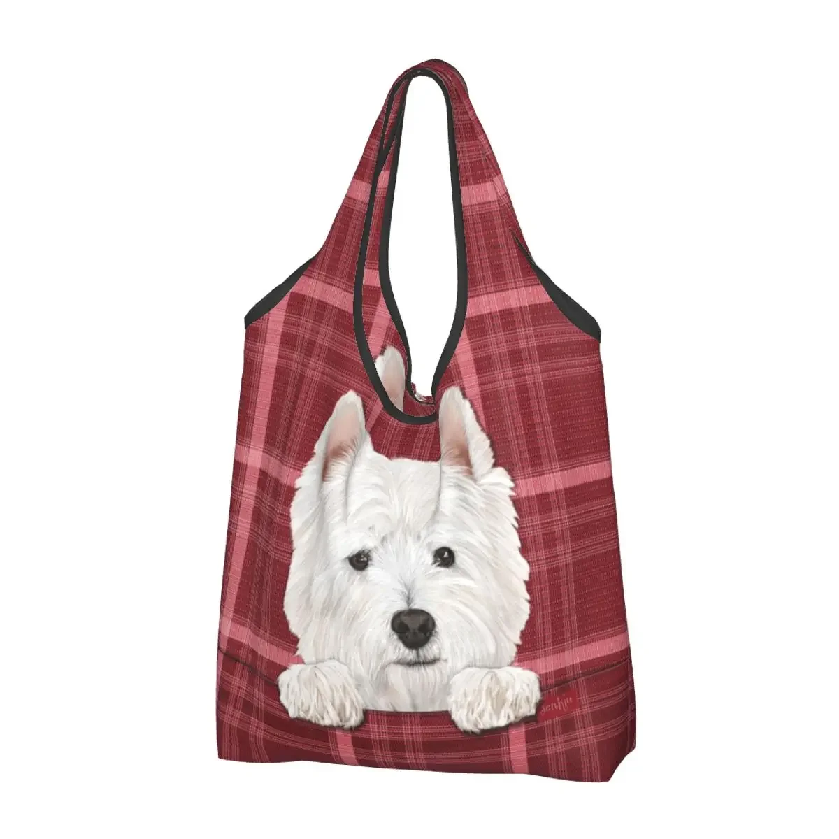 

West Highland White Terrier Dog Grocery Shopping Bag Funny Shopper Shoulder Tote Bags Large Capacity Portable Westie Handbag