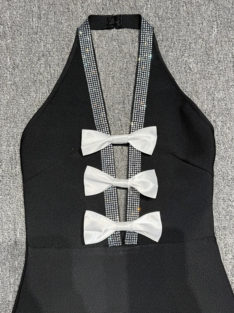 Elegante abito lungo nero con design ritagliato con fiocco – Abito da sera aderente senza maniche sexy Abito da ballo formale slim fit 2025 Vestido