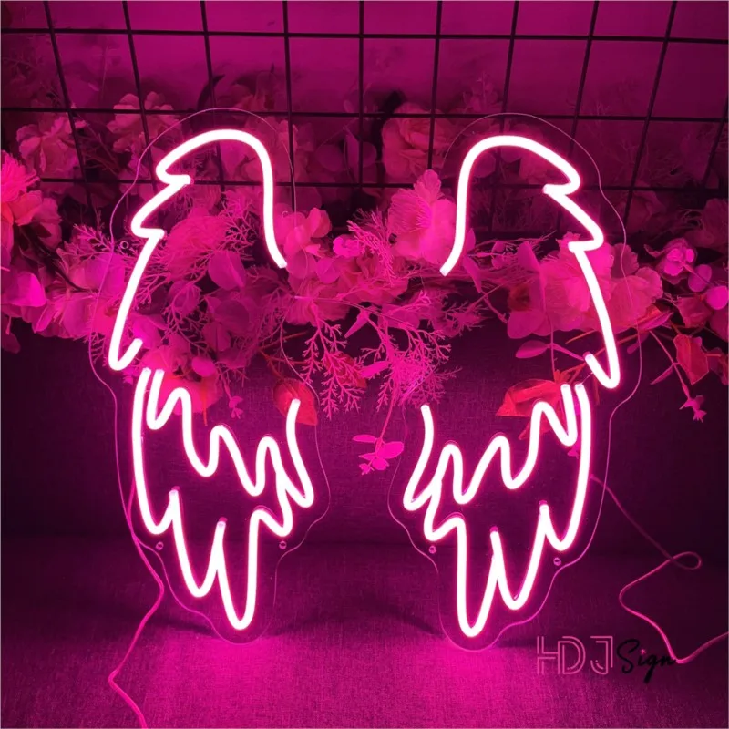 personalizado um par de asas de anjo sinal de neon led decoracao da parede luz personalizada fundo festa de casamento bar presente para meninas 01