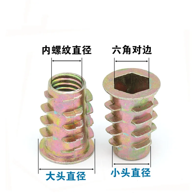 10-50PCS M4 M5 M6 M8 M10 Zinc Alloy Thread For Wood Insert Nut Flanged Hex Drive Head Furniture Nuts M4 M5 M6 M8 M10