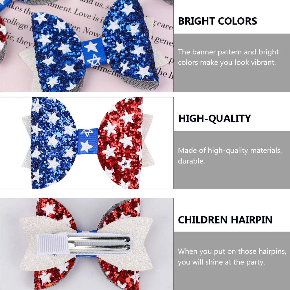 

3pcs Independence Day Hairpin Patriotic Flag Bowknot Girl Headdress Durable Bright Color Matching Accessories Party