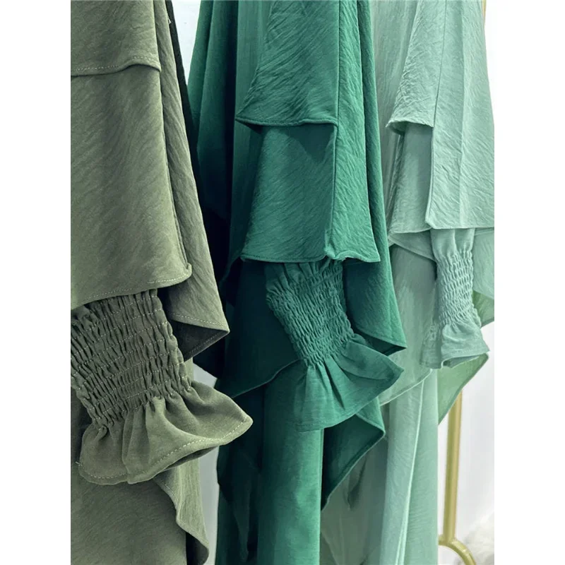 Jilbab Prayer Clothes Women Ramadan Islamic Jilbeb 2 Piece Set Dubai Turkish Modest Outfit Layered Khimar Scarf Hijab+Long Dress