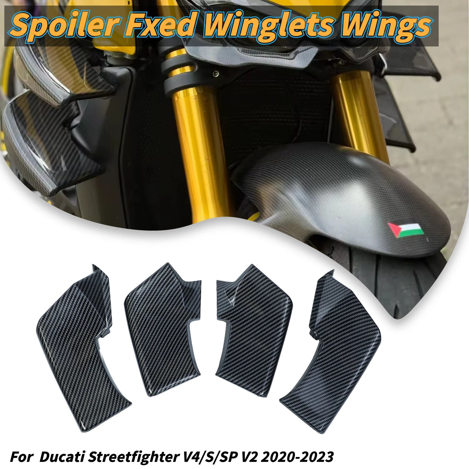 

For DUCATI Streetfighter V4 V4S V2 V4SP Upper Lower Winglets Carbon Fiber Style Air Deflector Fairing Motorcycle Side Fixed Wing