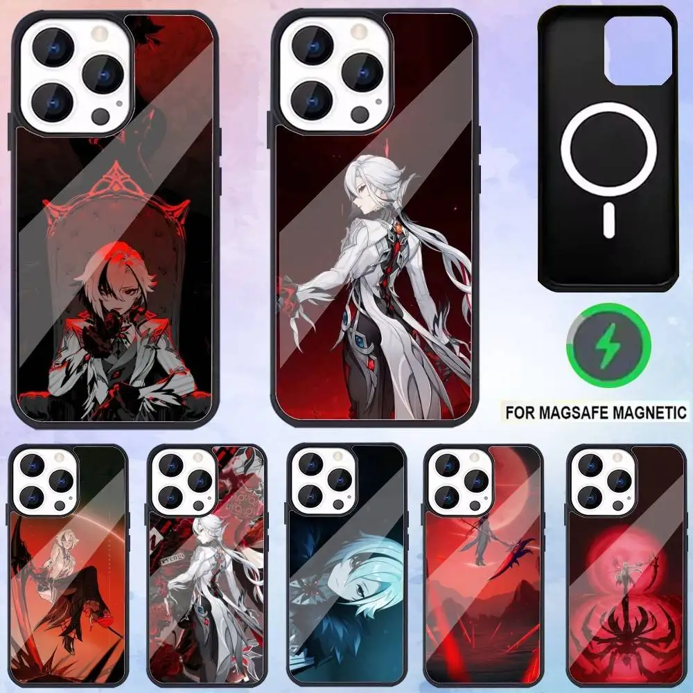 

G-Genshin Impact Arlecchino Phone Case For iPhone17,16,15,14,13,12,11 Plus,Pro Max Magnetic For Magsafe Wireless Charging