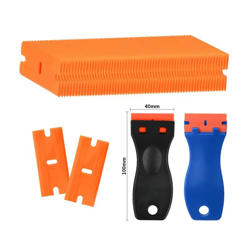 1PC Plastic Razor Scraper Tool with 10PCS Plastic Blades for Removing Glue, Sticker, Decals, Tint from Car Window and Glass