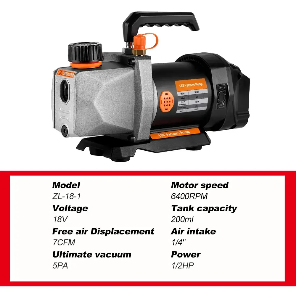 Noreter Cordless Refrigerant Vacuum Pump 7CFM 5PA 1/2HP 1/4 Air Inlet For Household Air Conditioning For Makita 18v Battery