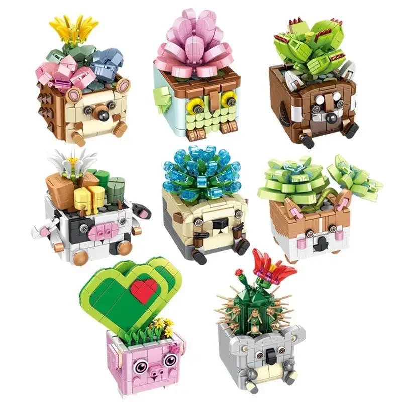 MOC Flower Succulent Potted Model Building Block DIY Eternal Bouquet Home Desk Plant Decor Brick Girl Gift Children Toy
