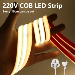 Taśma LED COB 220 V 240 diod LED/m wodoodporna zewnętrzna 10 cm taśma klejąca LED z możliwością krojenia taśma COB ciepły biały/naturalny biały/biały