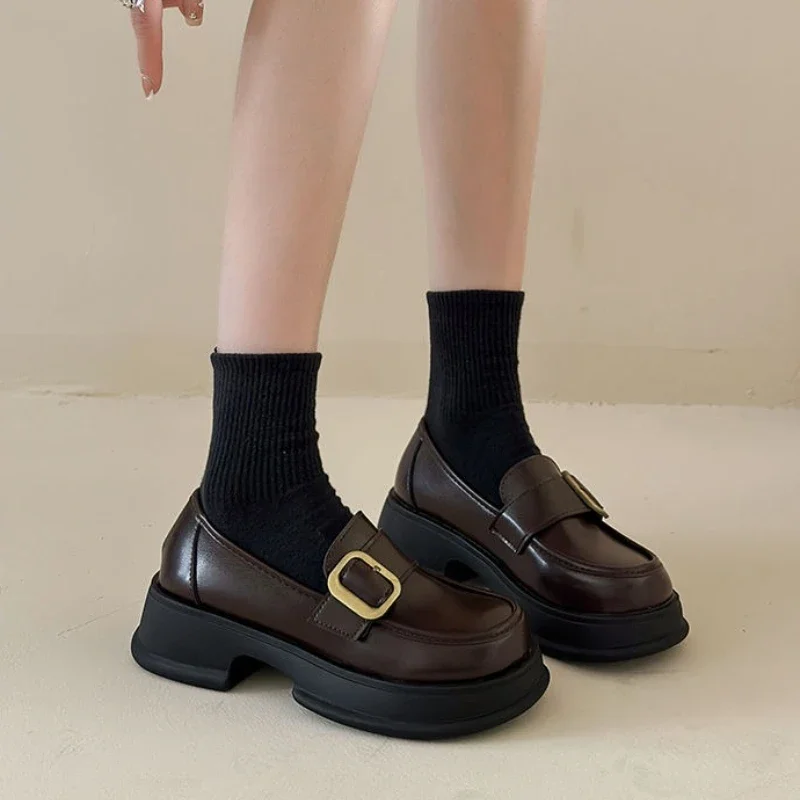 

Women's Chunky Sole British Style Loafers 2025 New Mary Jane Slip On Height Increasing Leather Shoes