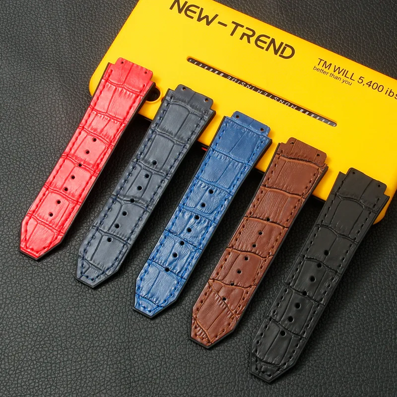 Substitute Watch bands Leather Strap for Hublot Series Fashion Men Women Silicone Leather Sport Watch Bracelet 19mmX25mm
