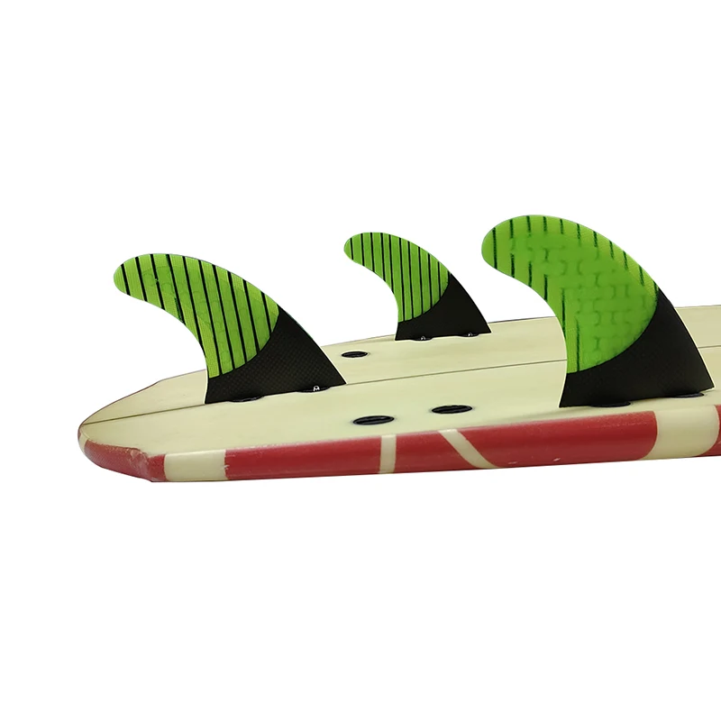 Fiberglass Honeycomb With Carbon UPSURF FCS Surfboard Fin M/L Tri Surf Fin Thruster Double Tabs Green With Black Short Board Fin