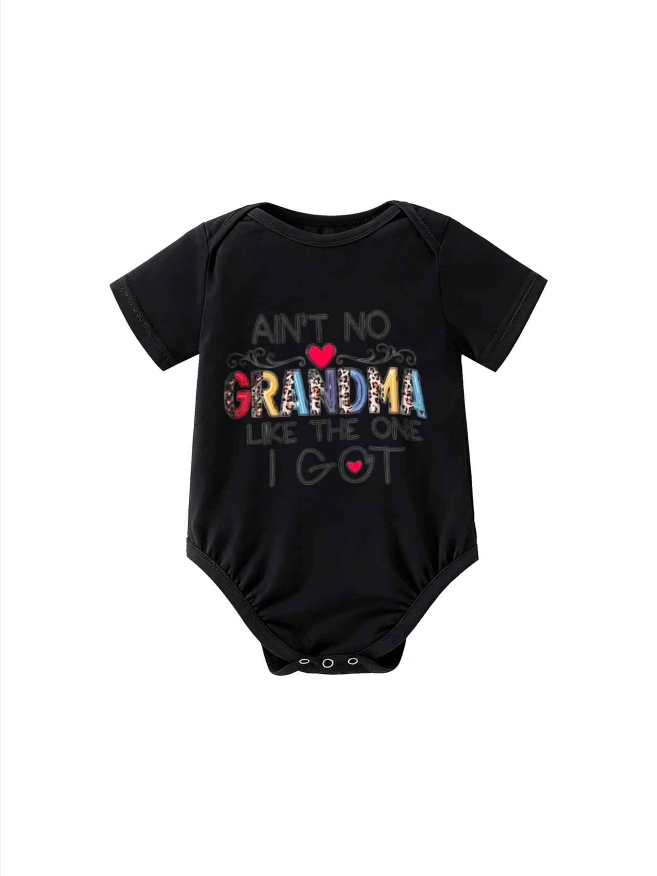 

Children's Black Bodysuit AINT NO GRANDMA LIKE THE ONE I GOT Multicolor Text With Hearts Unisex For Infants Family Gift