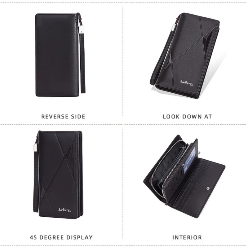 New Large-Capacity Men's Long Wallet, Multi-Functional Zipper Clutch Bag, Business Plain Weave Multi-Slot Card Holder Bag