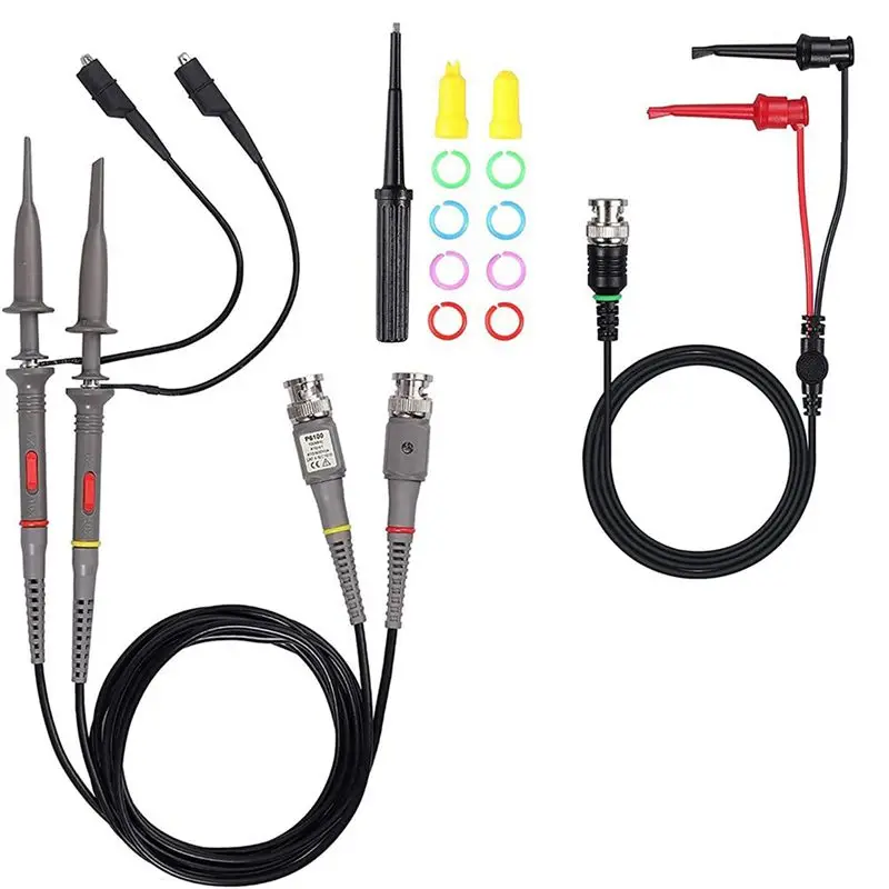 

2Set P6100 100 Mhz Oscilloscope Clip Probes With BNC To Test Lead Kit