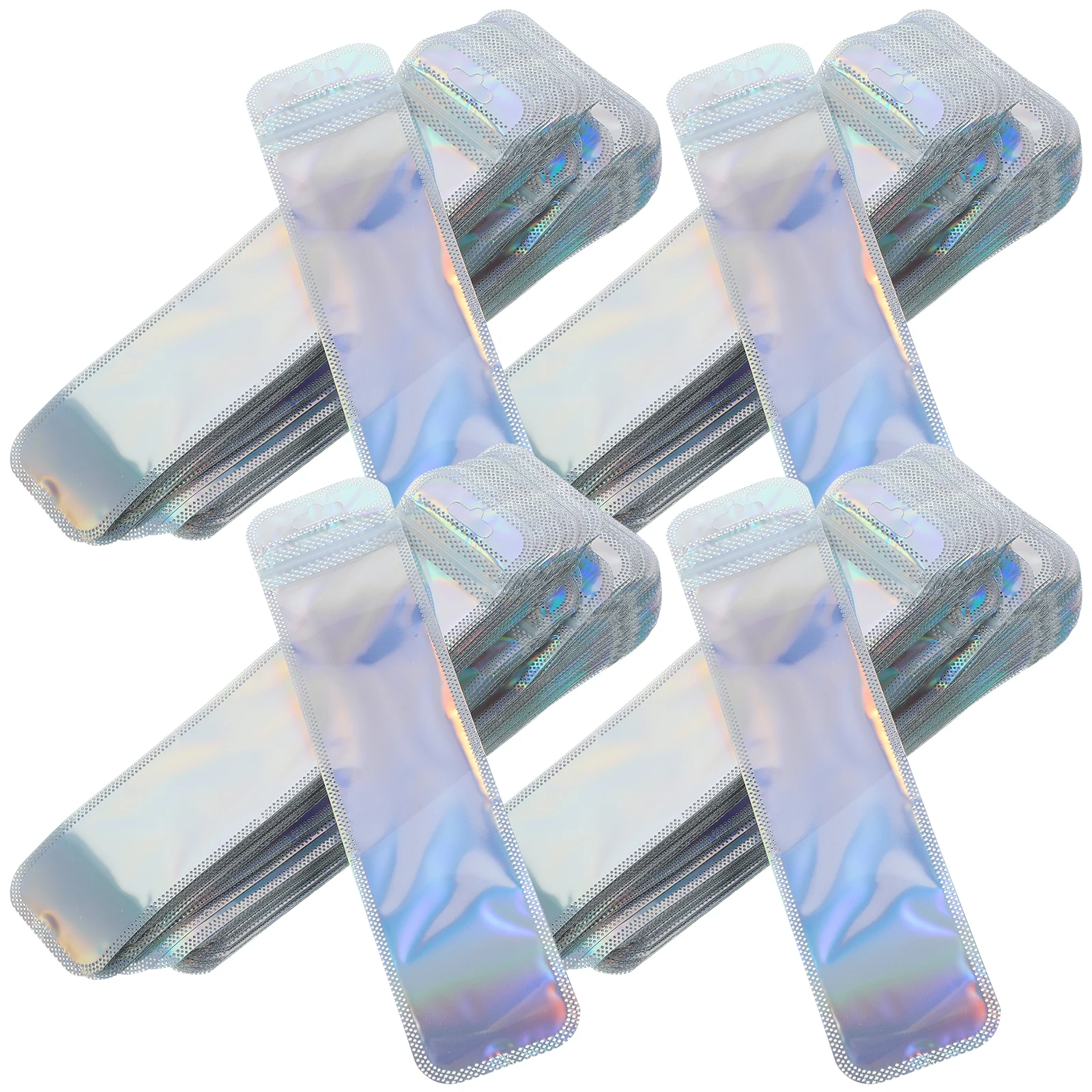 

100pcs Self Sealing Bags 5 5x22cm Rainbow Aluminum Waterproof Holographic Packaging Lip Gloss Jewelry Pens Brushes Storage Bags