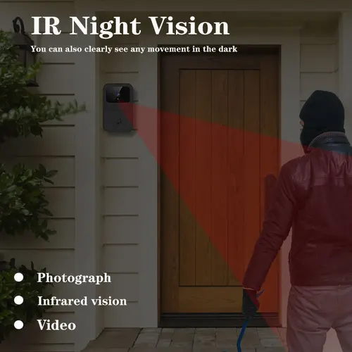 Imagen 2 del producto 1 Juego de timbre de vídeo inalámbrico para hogar inteligente, Audio bidireccional, vídeo HD, cámara, almacenamiento en la nube, visión nocturna, Compatible con WiFi 2,4G