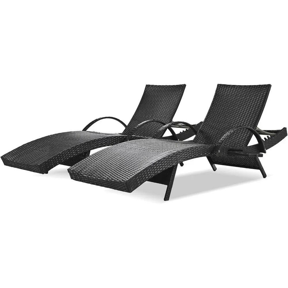 

Outdoor Wicker Chaise Lounge Set of 2 with Reclining Chairs and Side Tables, Ideal for Patio, Poolside, Garden, Backyard, Black