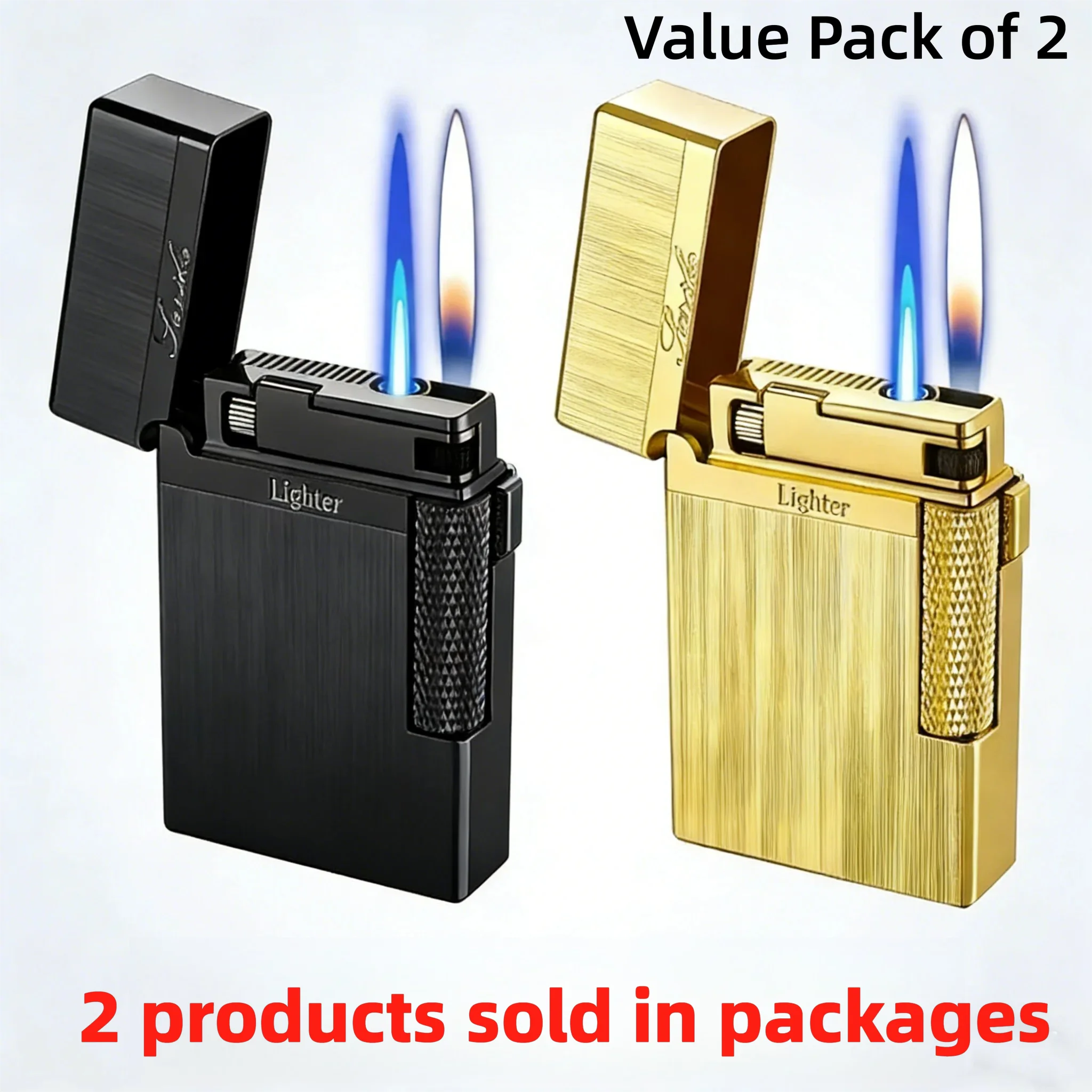 2 Stück/Set Metall Winddichtes Gas-Zigarettenfeuerzeug Jet-Torch Weiches Feuer Zwei Flammenarten Ungewöhnliche Feuerzeuge Raucherzubehör Männergeschenk