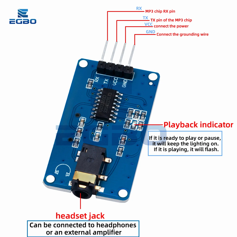 1 ~ 10 قطعة EGBO YX6300 YX5300 UART وحدة التحكم التسلسلية MP3 مشغل موسيقى وحدة لاردوينو/AVR/ARM/PIC CF