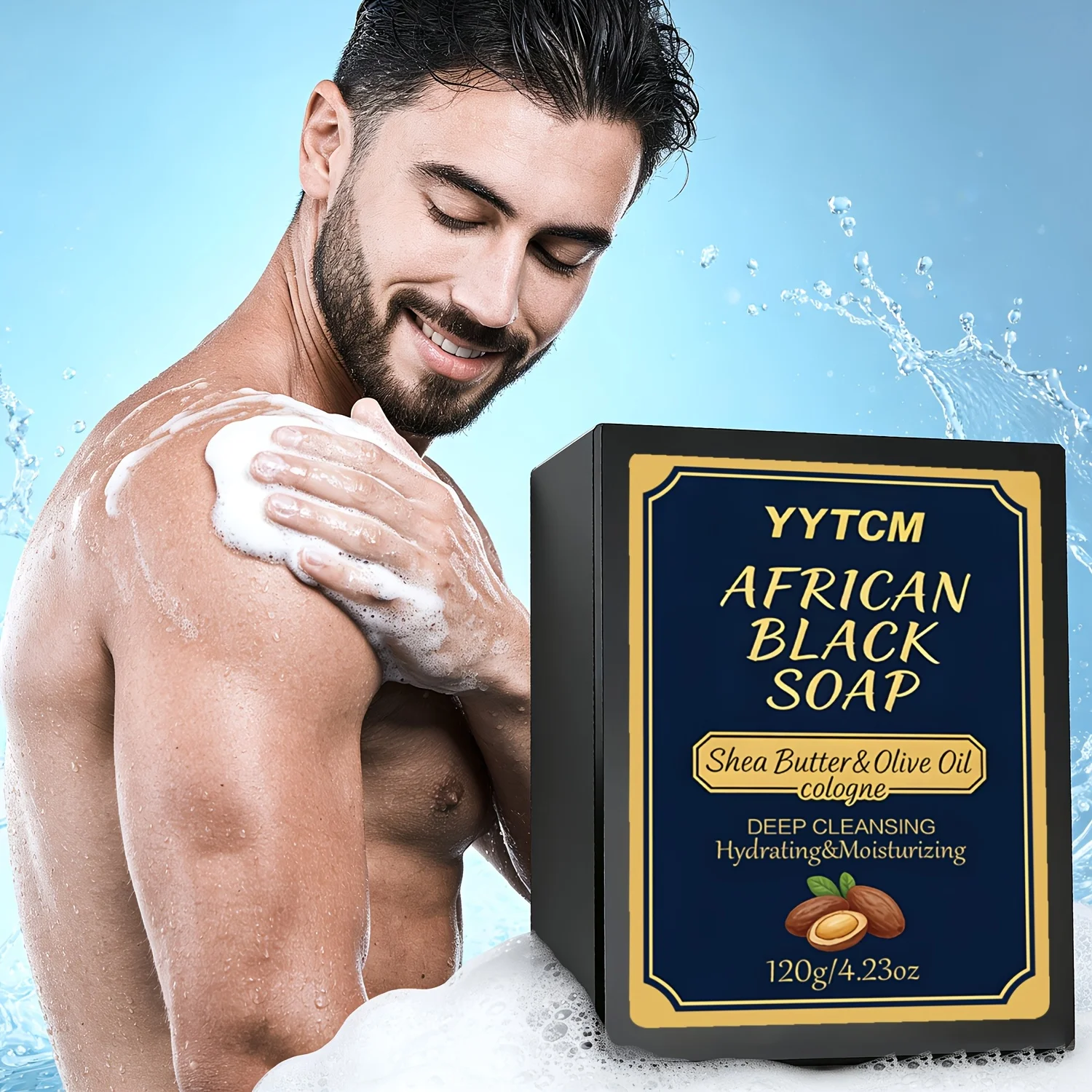 

African Black Soap, Bamboo Charcoal Soap, Cologne Scent, Bath and Hand Soap, Contains Shea Butter, Olive Oil, Rich Foam 120G/Piece-1 Piece