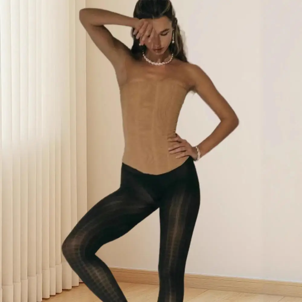 Minceur transparent enveloppement poitrine haut débardeur Sexy polyvalent taille cintrée été Faion ensemble femmes Svel Patchwork Sle