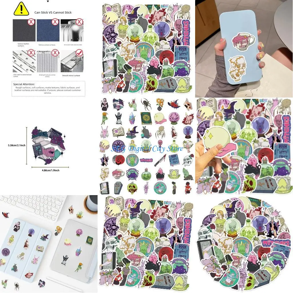 

U75B 50PCS Witch Design Stickers Waterproof PVC Material For Personalizing Devices Books Accessories Easy Apply Remove