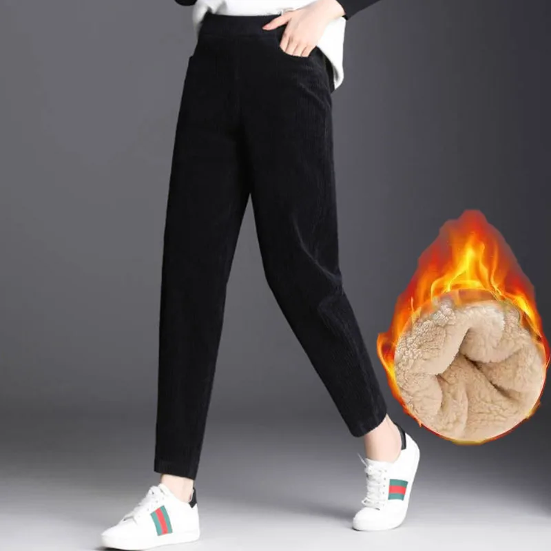 Plush Thick & Thin Casual Pants Corduroy Warm Pants Autumn Winter Leggings Harem Pants Trousers High Waist Women's Брюкиженские