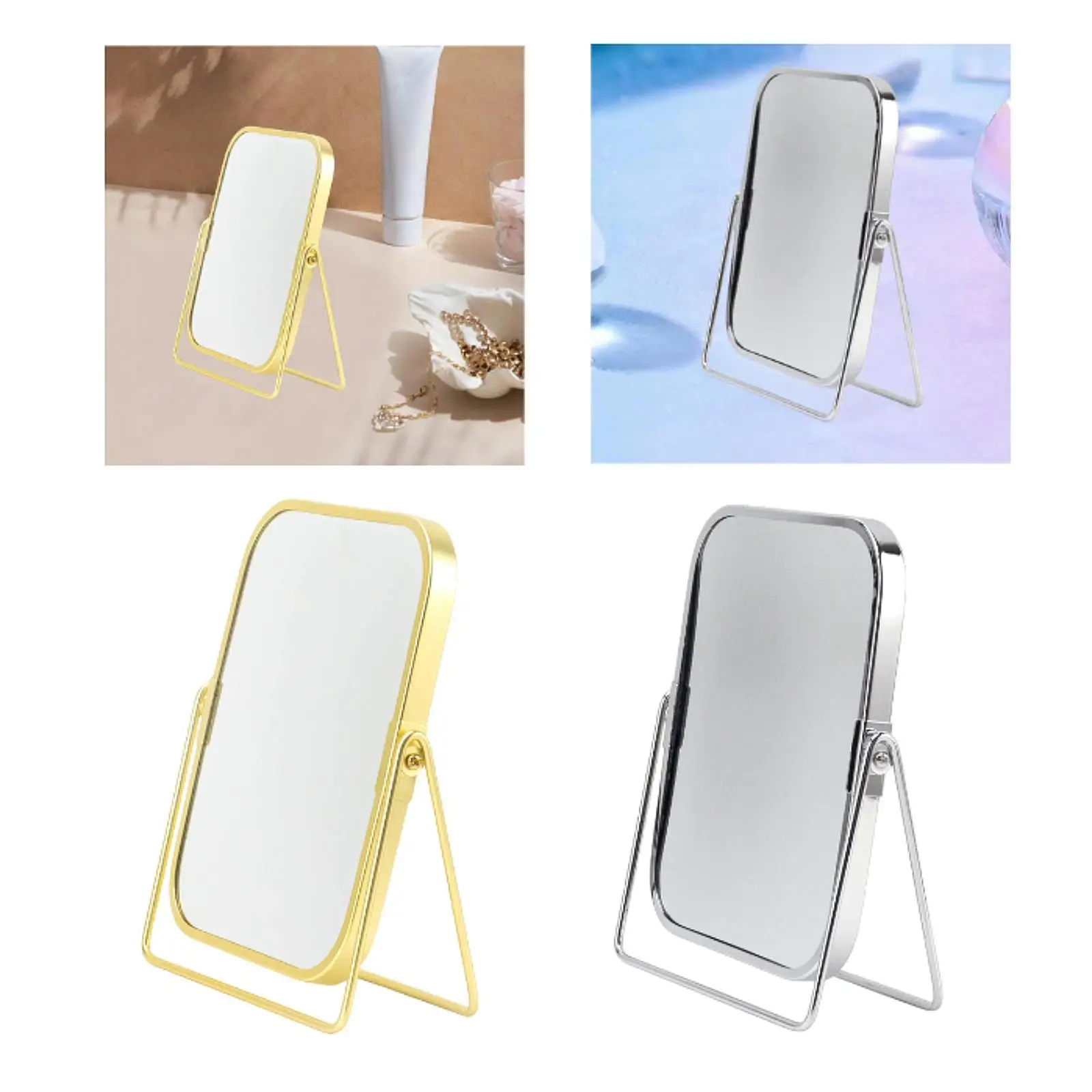 Makeup Mirror Metal Frame Desktop Stand Mirror Double-sided Makeup Mirror for Household Dorm Dressing Room Bedroom Hotel