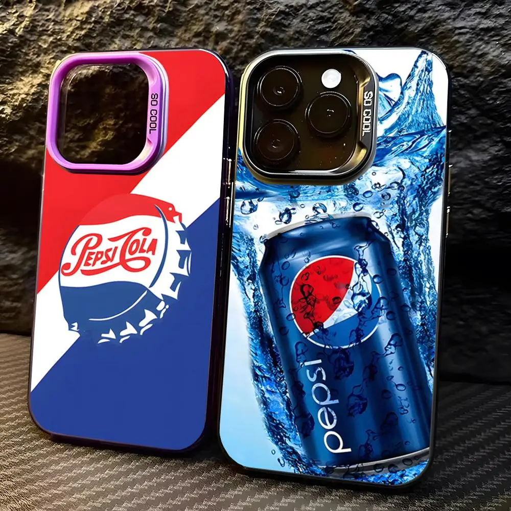 Soda Brand Art P-Pepsis funda de teléfono para IPhone 16 Pro Max 15 Pro 14 Plus 12 13 X XS Max XR 11 Pro cubierta plateada colorida