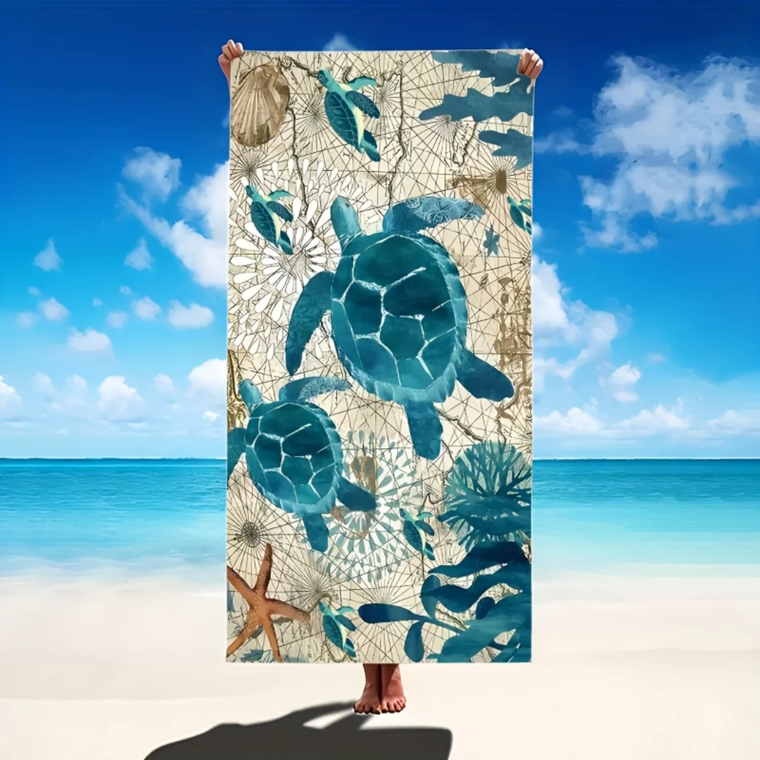 Turtles & Sea Creatures Beach Towel Patterned Sunscreen And Windproof Suitable For Swimming Pool Camping Travel Blanket