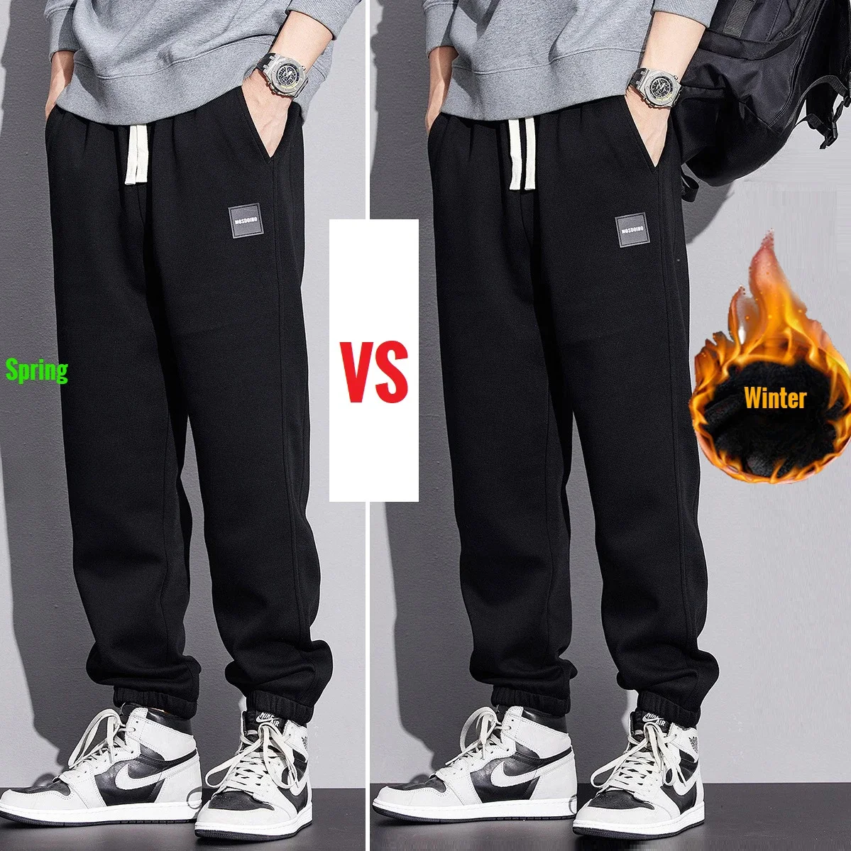 190cm Tall Thin Men's Pants Extra Long Length Elastic Waist Jogger Trouser Male Fleece Winter Sweatpants 115cm 200 Cm Lengthened