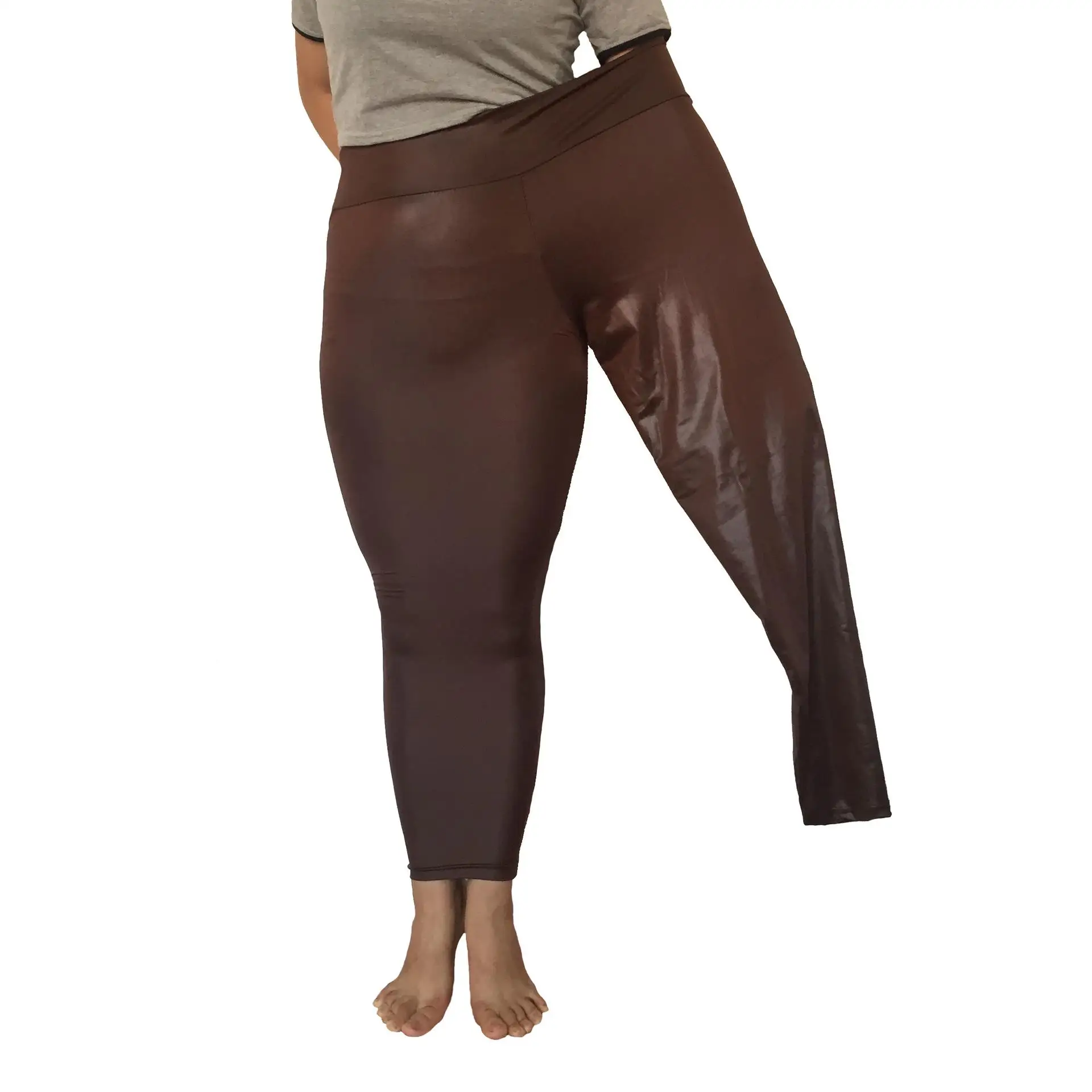 

Брюки из искусственной кожи с высокой талией, большие размеры, эластичные, базовые, для женщин, летние, длинные, 00%