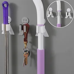 1Pcs/Set Adorable Smiley Face Mop Broom Umbrella Holder Hooks Wall Mounted Mop Organizer Storage Rack Clip Home Essential Hook