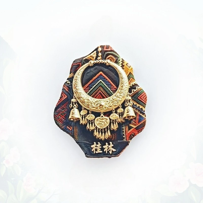 

Guilin Zhuang Silver Jewelry Fridge Magnet - 3D Ethnic Souvenir Intricate Filigree Decor Unique China Cultural Gift