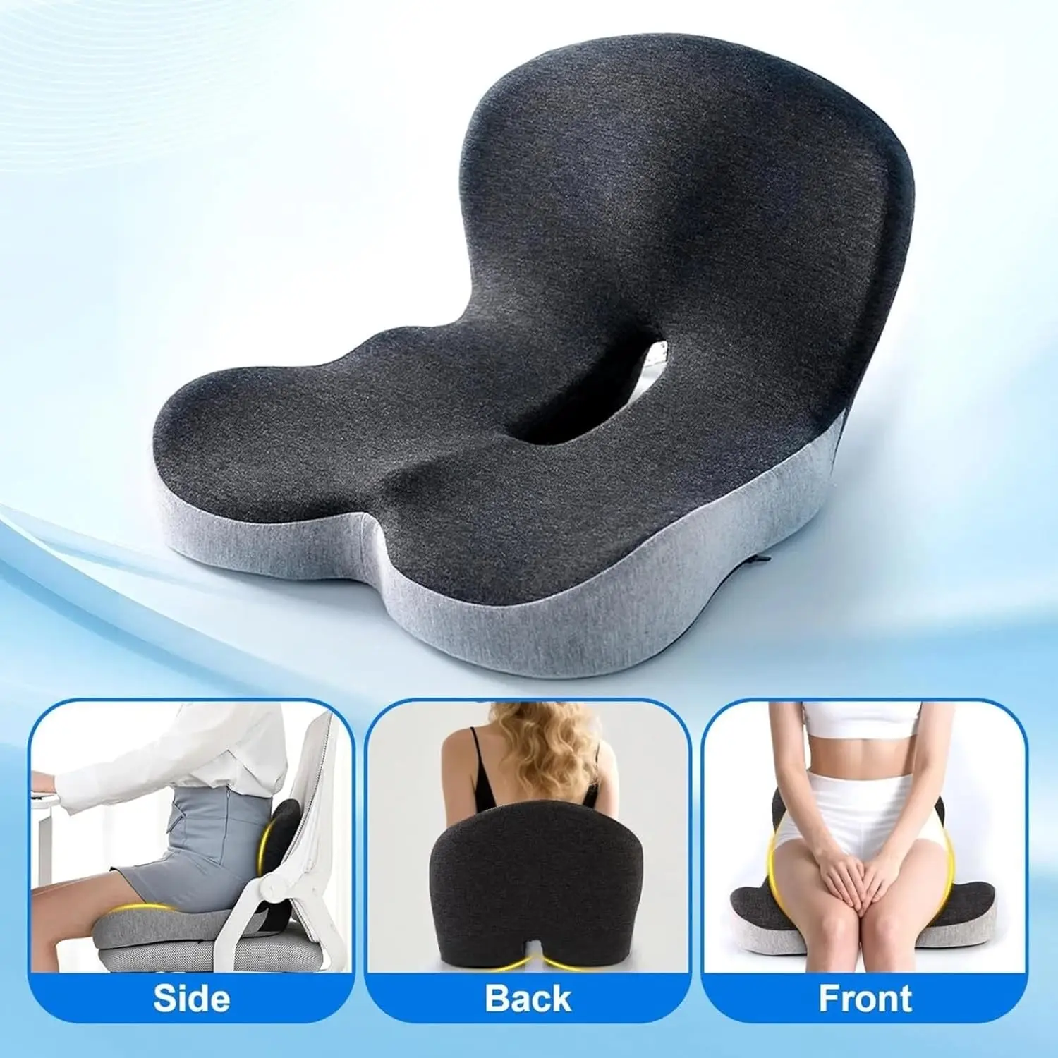 

ergopad Seat Cushion Original, Memory Foam Lumbar Support Cushion for Sciatica, Car Truck Desk Gaming Chair (Black-b,X1PCS)