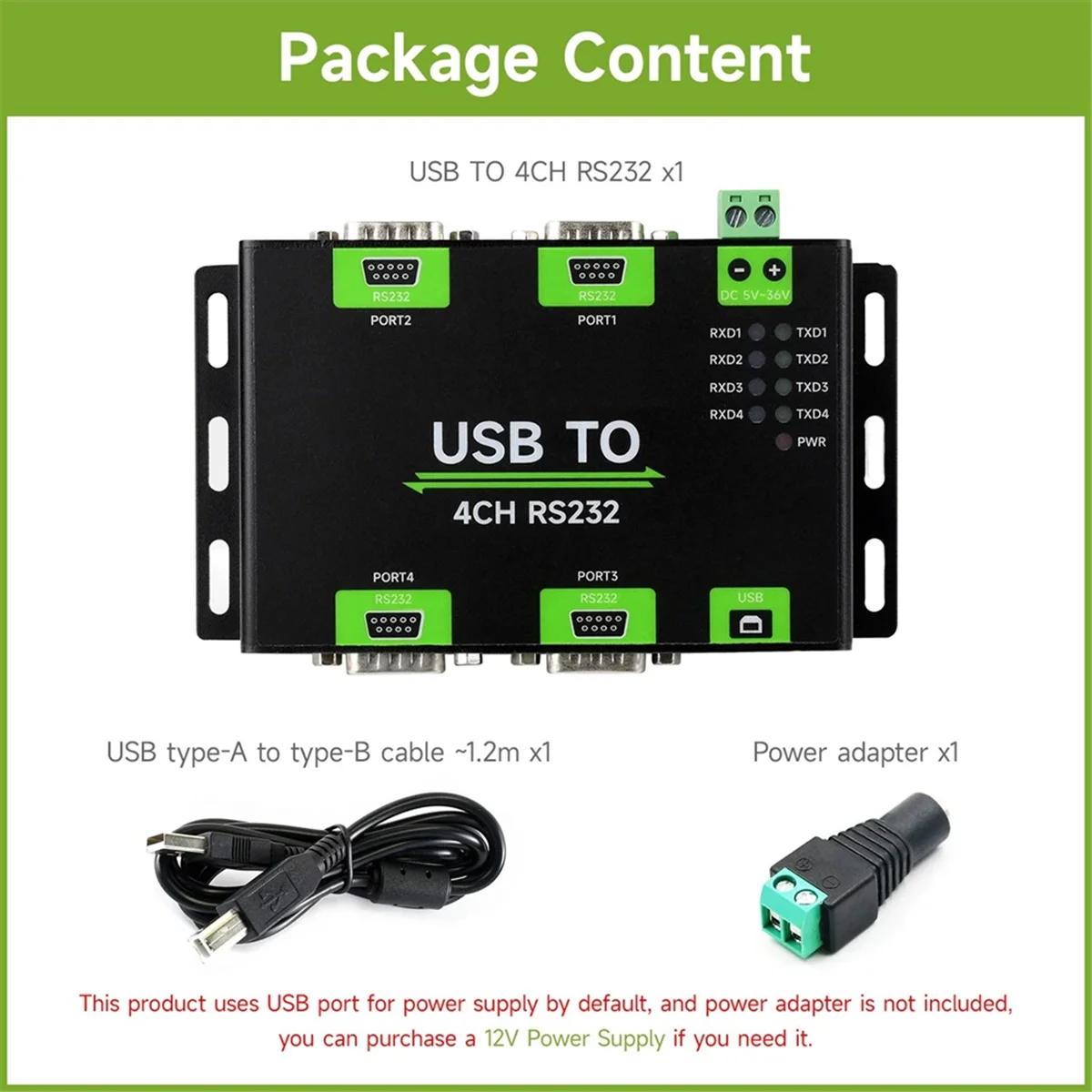 USB To 4CH RS232 Converter USB To Serial Adapter FT4232HL,Male Port_N34R